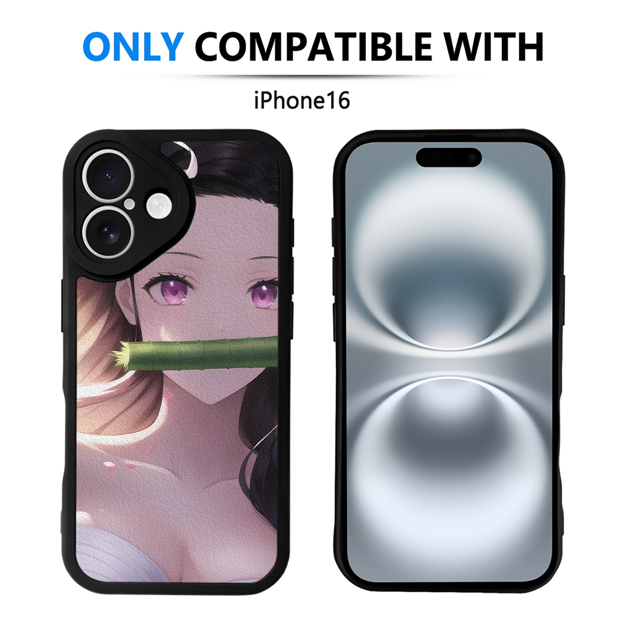 （画像用） 鬼滅の刃（きめつのやいば）竈門 禰󠄀豆子／かまど ねずこ Kamado Nezuko 【iPhone 16シリーズ対応】シリコンスマホケース（レザー調） 材質：シリコン